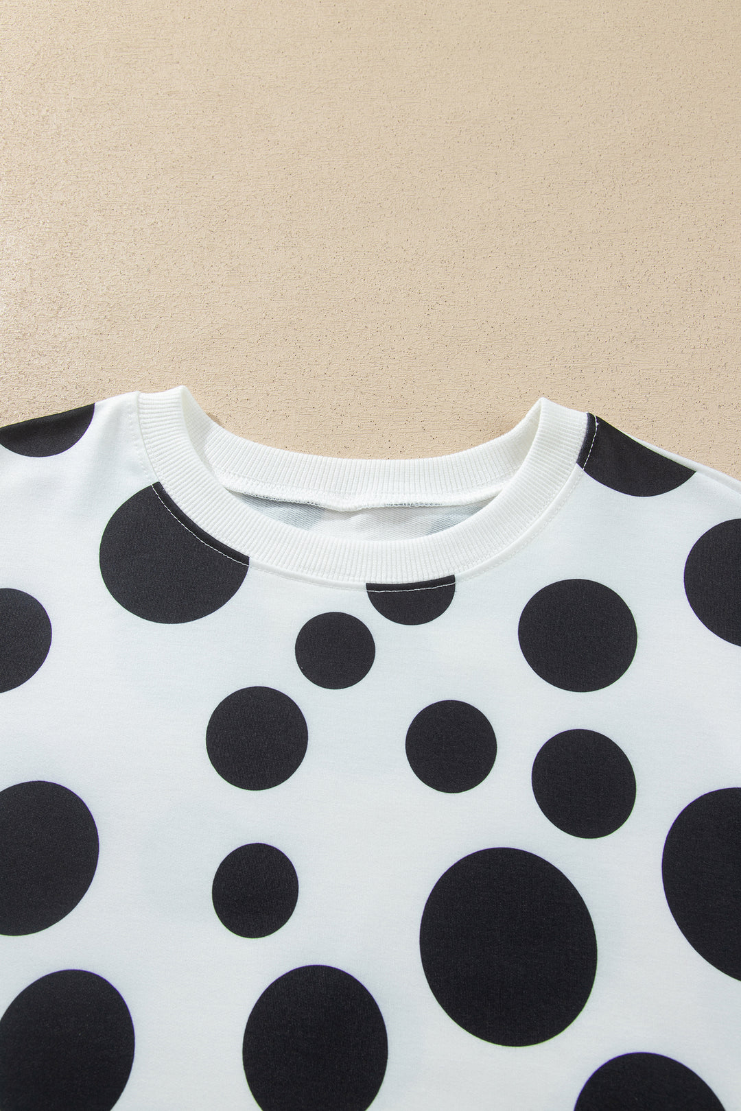 White Polka Dot Long Sleeve Top Drawstring Relaxed Pants Set