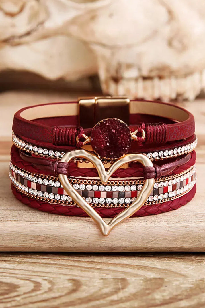 Bracelet superposé en forme de cœur avec strass pour la Saint-Valentin