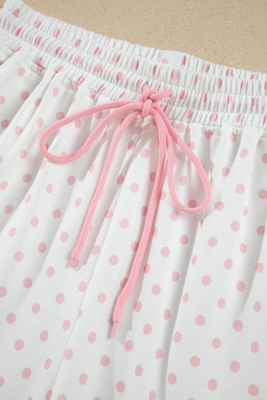 Pink Polka Dot Patchwork Colorblock Long Sleeve Casual Two Piece Pants Set