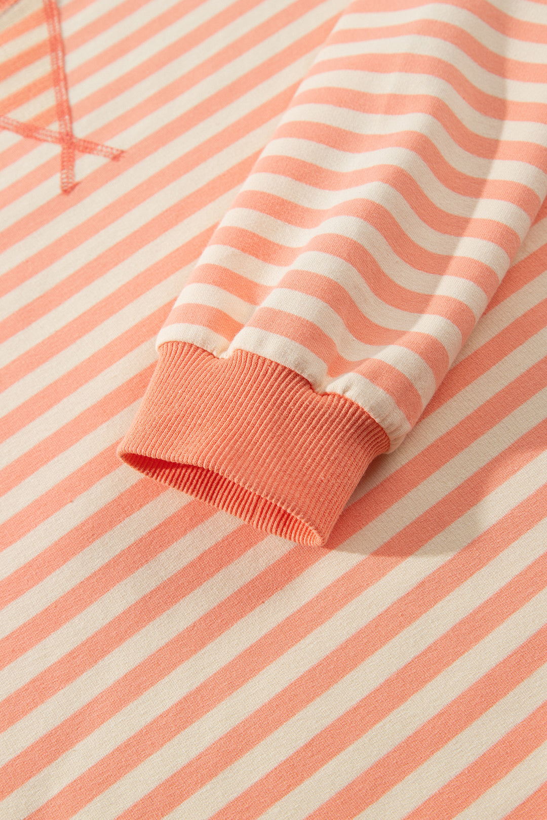 Grapefruit Orange Drop Shoulder Long Sleeve Pullover Elastic Waist Casual Short Set