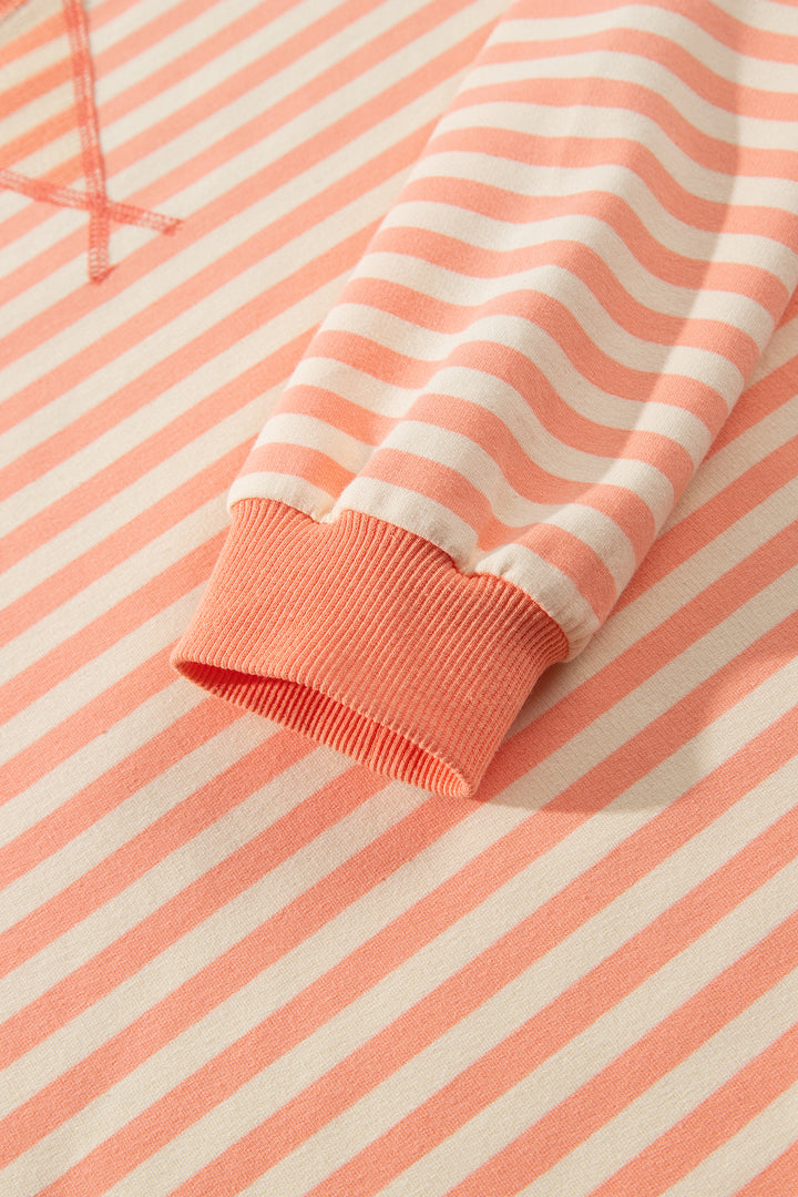 Grapefruit Orange Drop Shoulder Long Sleeve Pullover Elastic Waist Casual Short Set