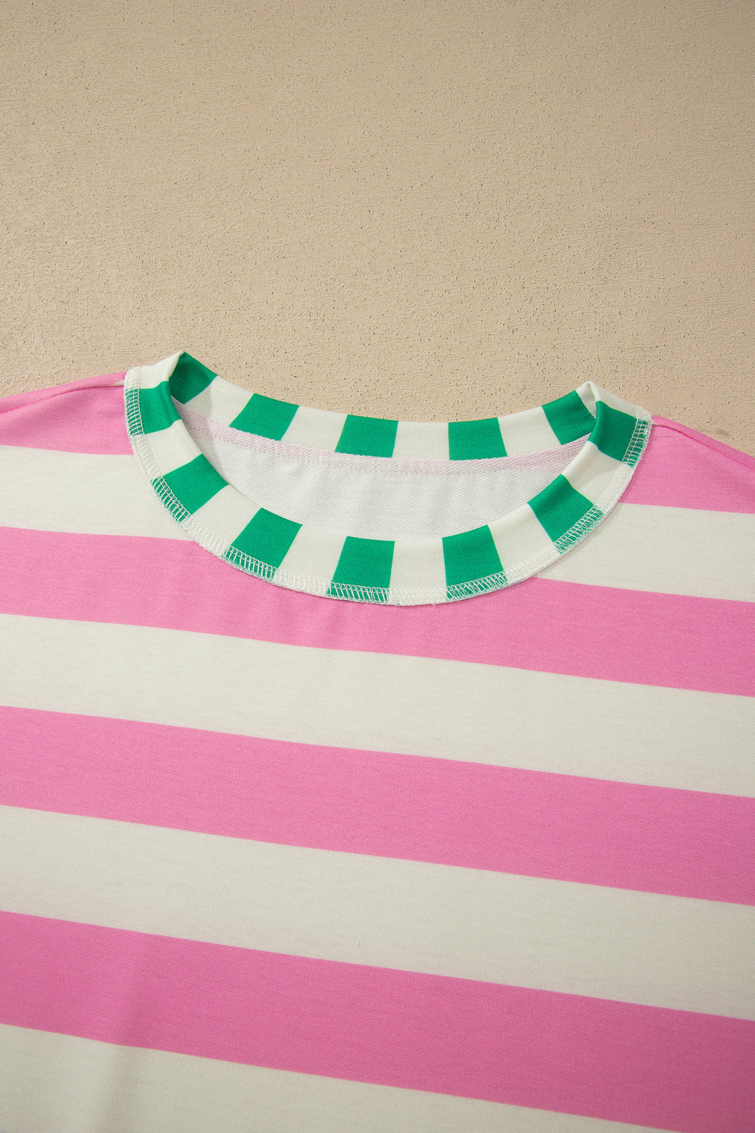 Pink Stripe Exposed Seam Contrast Patchwork Oversized Top