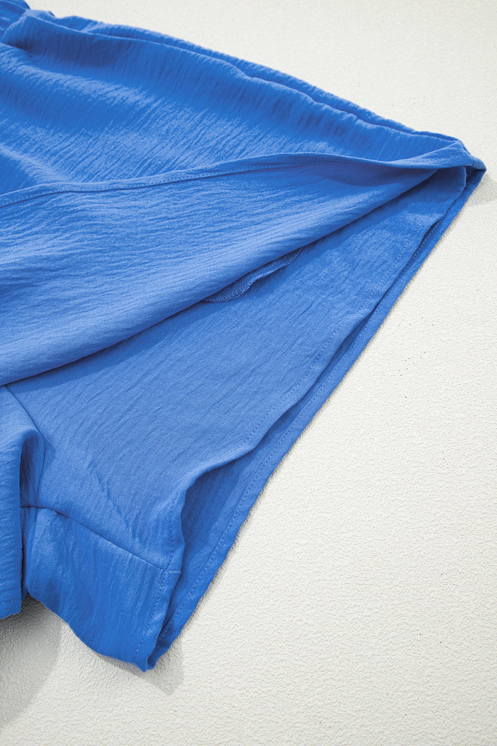 Sky Blue Solid Color Elastic Waist Casual Skort