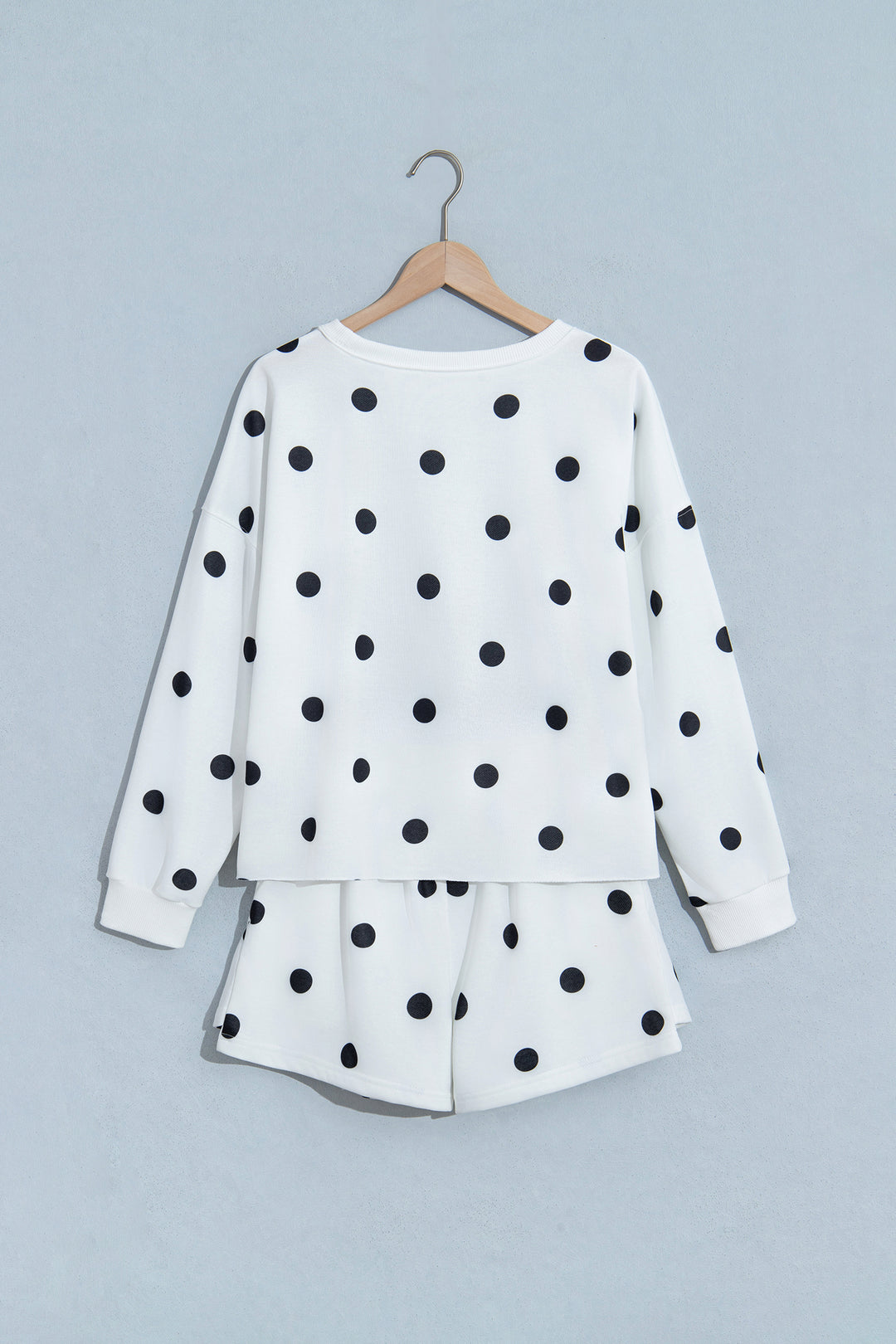Beige Polka Dot Raw Hem Relaxed Pullover Loose Skort Two Piece Set