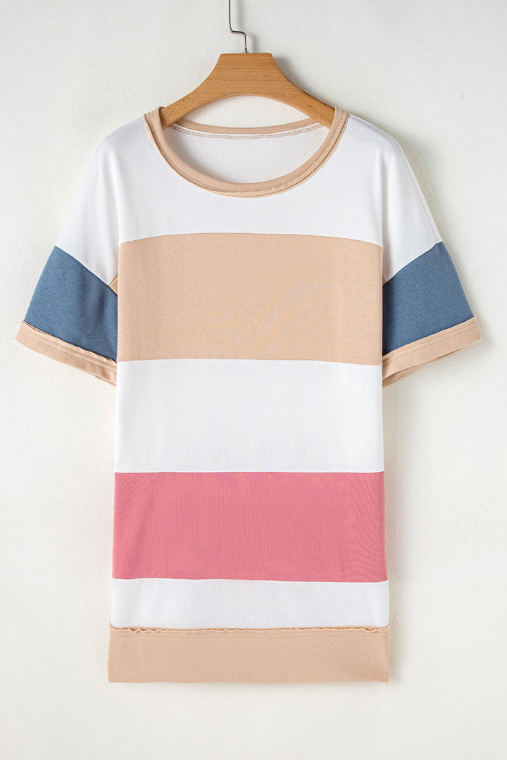 Colorblock Patchwork Side Split Tunic T Shirt