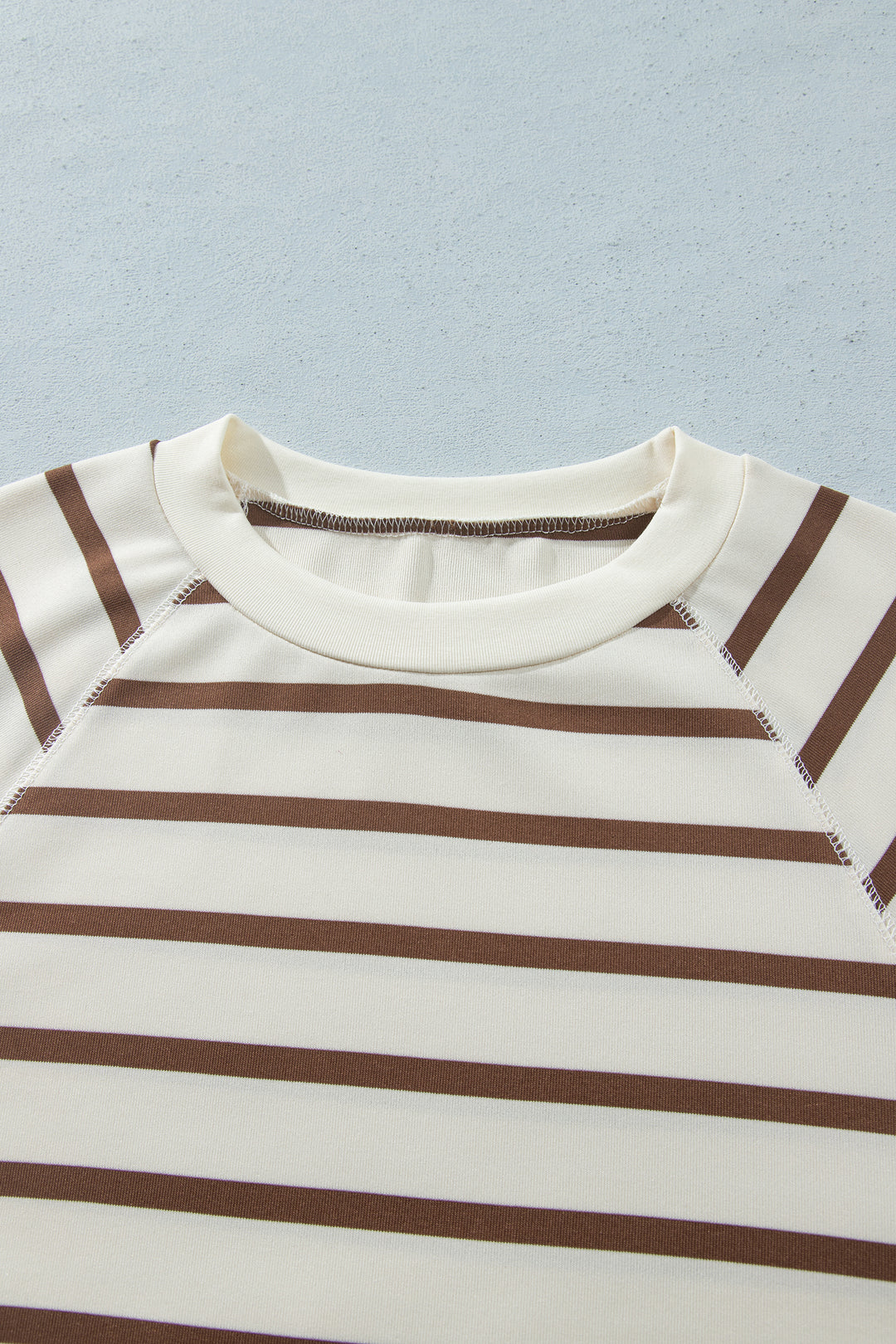 Khaki Stripe Relaxed Long Sleeve Top Color Block Detail Drawstring Pant Set