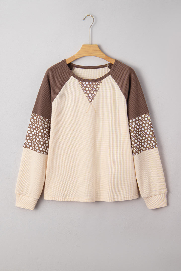 Floral Print Patchwork Color Block Long Sleeve Top