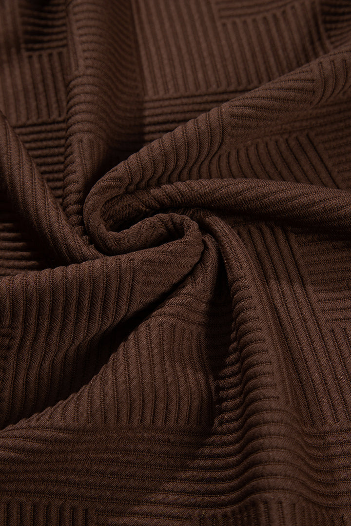 Coffee Solid Color Textured Round Neck Drop Shoulder Pullover Sweatshirt