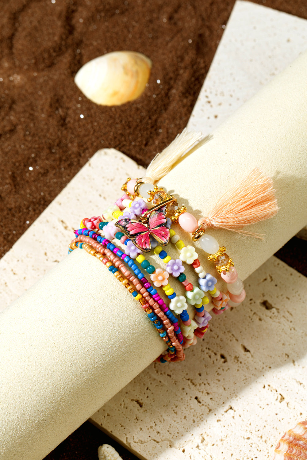 7pcs Handmade Beaded Bohemian Style Butterfly Tassel Bracelet Set