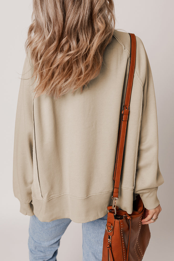 Raw Edge Exposed Seam Raglan Sleeve Side Slit Sweatshirt