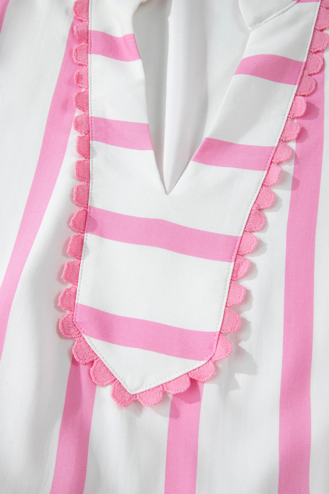 Pink Stripe Plus Size V Neck Short Puff Sleeve Maxi Dress