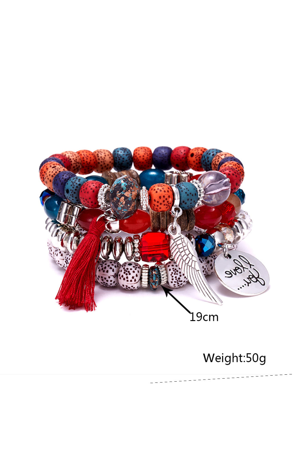 4pcs Wing Shape Tassel Pendant Beaded Bracelet Set