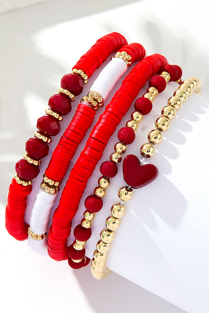 Ensemble de bracelets élastiques multicouches en perles de cœur