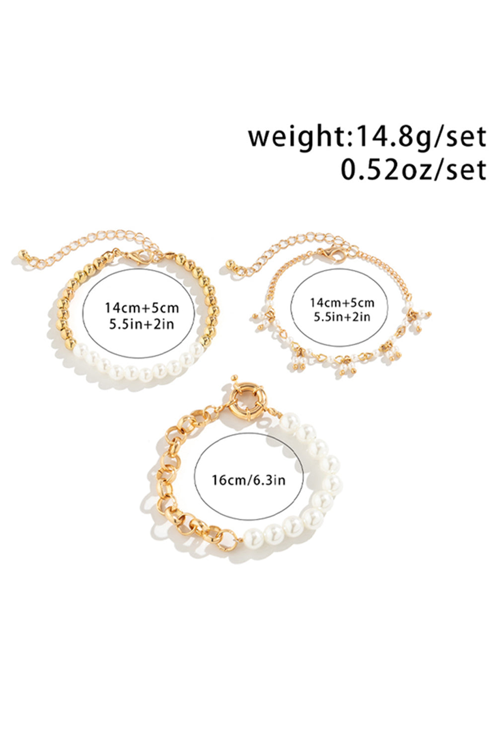 3-teiliges Armband-Set mit Perlen und plattierter Legierung