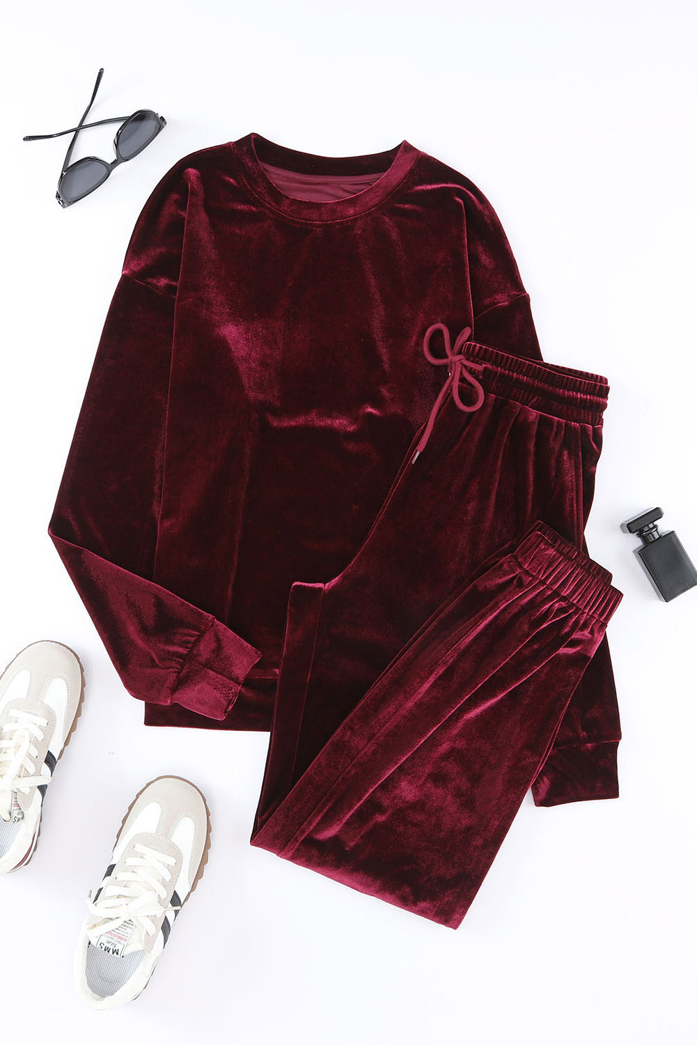 solid velvet two piece lounge set