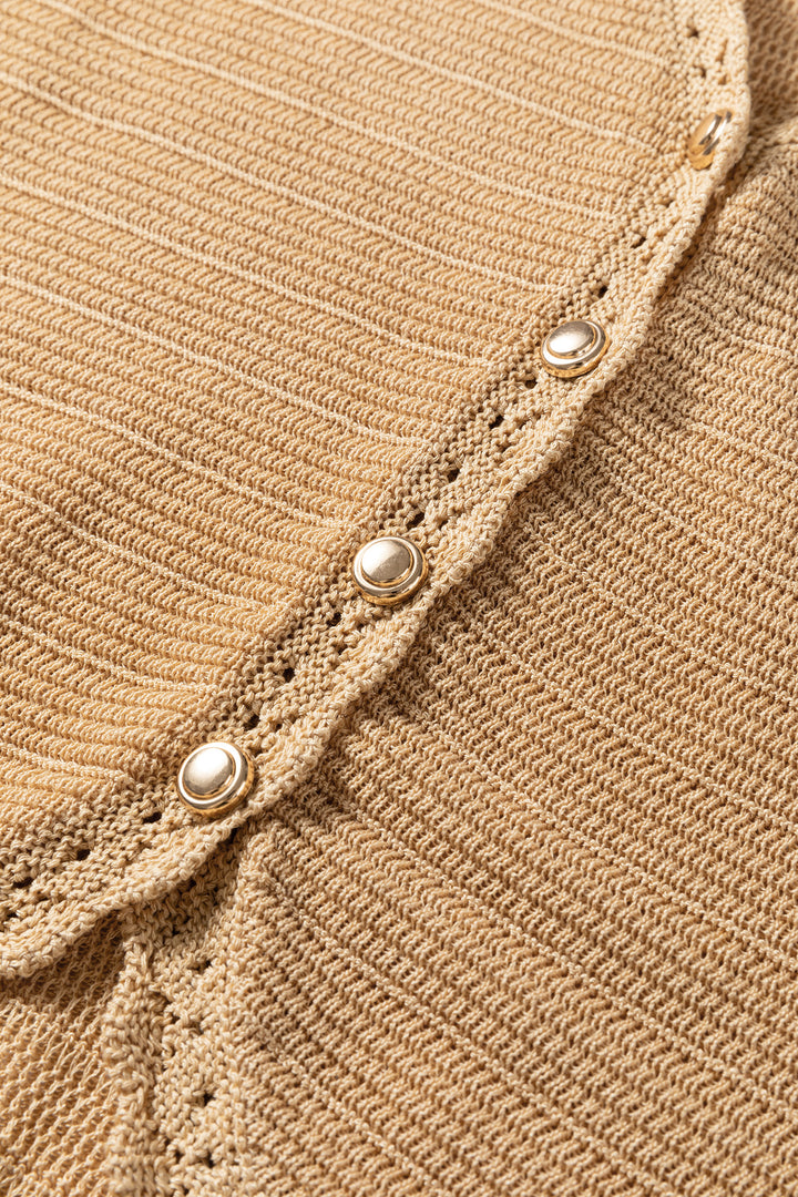 Hollow out Trim Buttoned Front Boho Sweater Vest