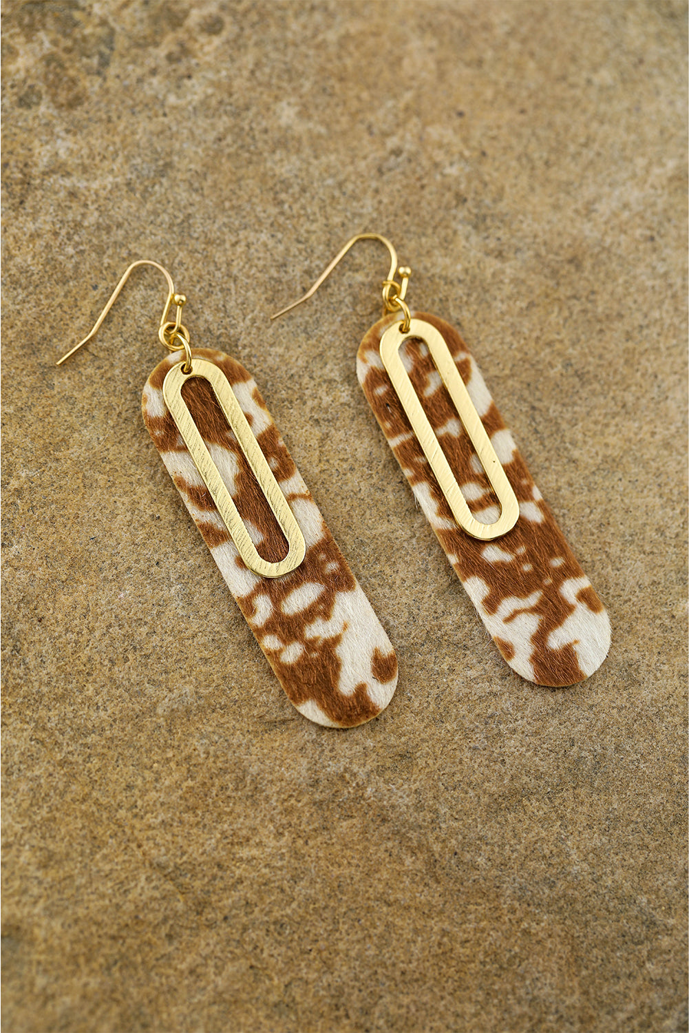 Leopard Double Layer Geometric Hook Dangle Earrings