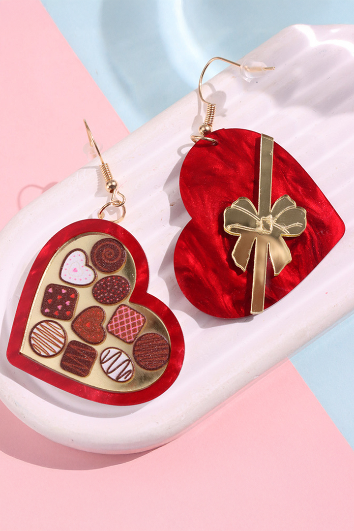 Box of Chocolate Heart Shape Dangle Earrings