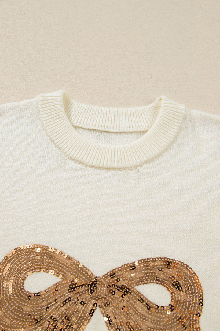 Sequined Bow Graphic Christmas Holiday Sweater