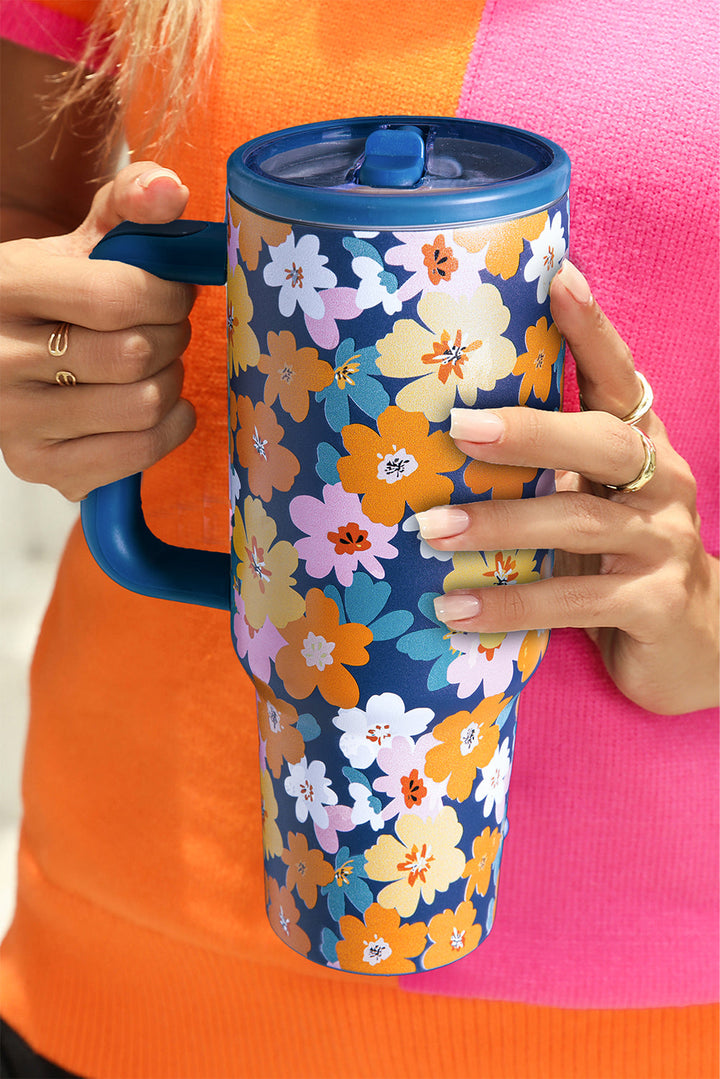 Grande tasse à vide en acier inoxydable à imprimé floral