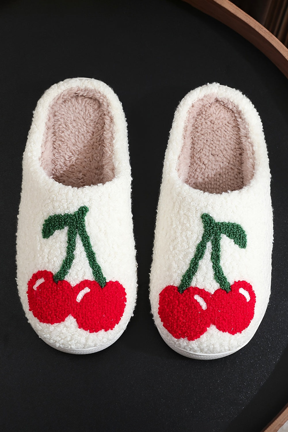 Chaussons d'hiver en peluche à motif de cerises et de fruits mignons