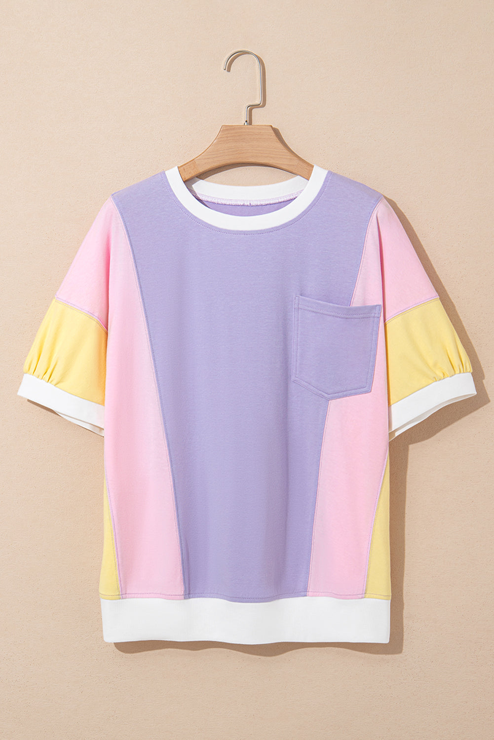 color block patchwork half sleeve oversized t shirt