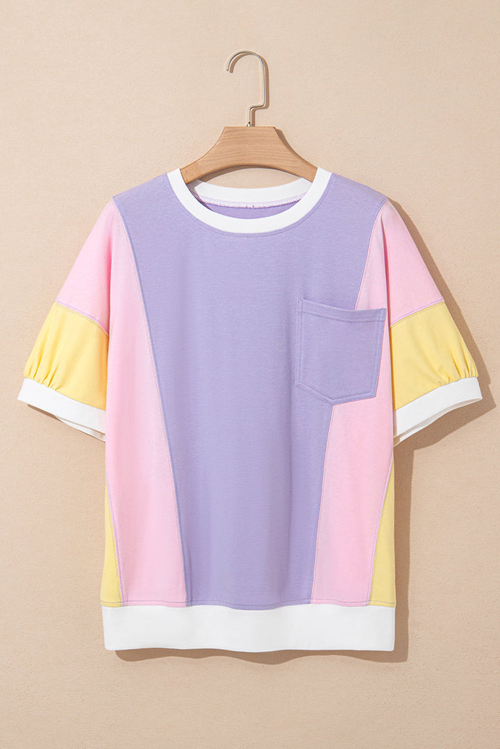 color block patchwork half sleeve oversized t shirt