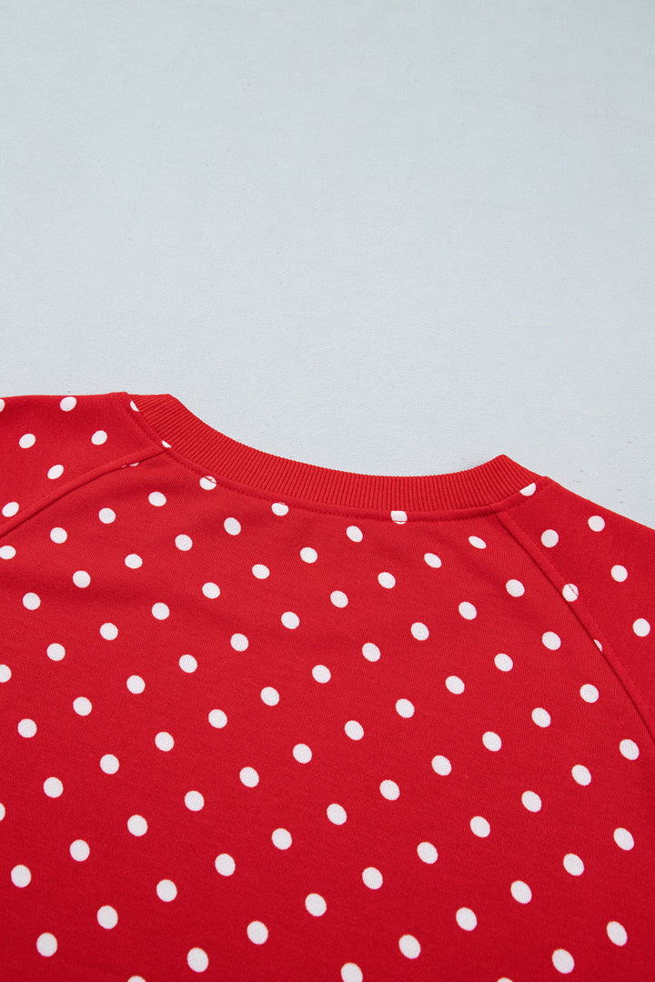 Red Polka Dot Drawstring Wide Leg Long Sleeve Top Pant Set