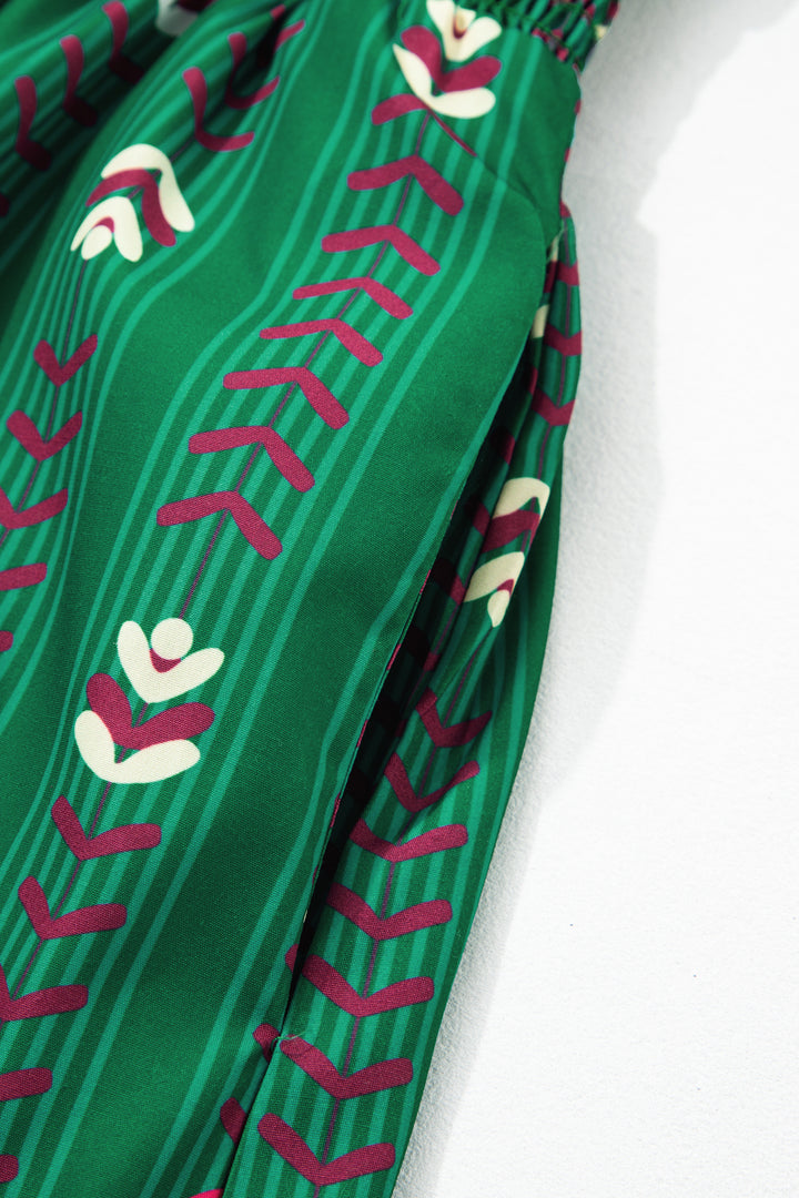 Green Floral Print Long Sleeve Shift Plus Size Dress