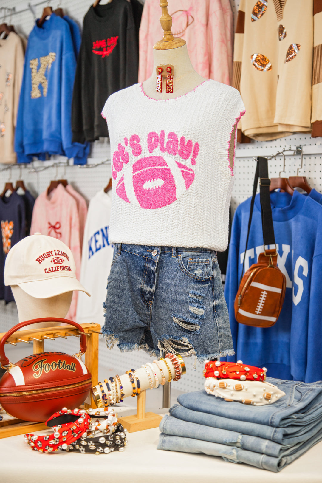 White Lets Play Rugby Pattern Textured Knit Casual Shift Sweater Vest
