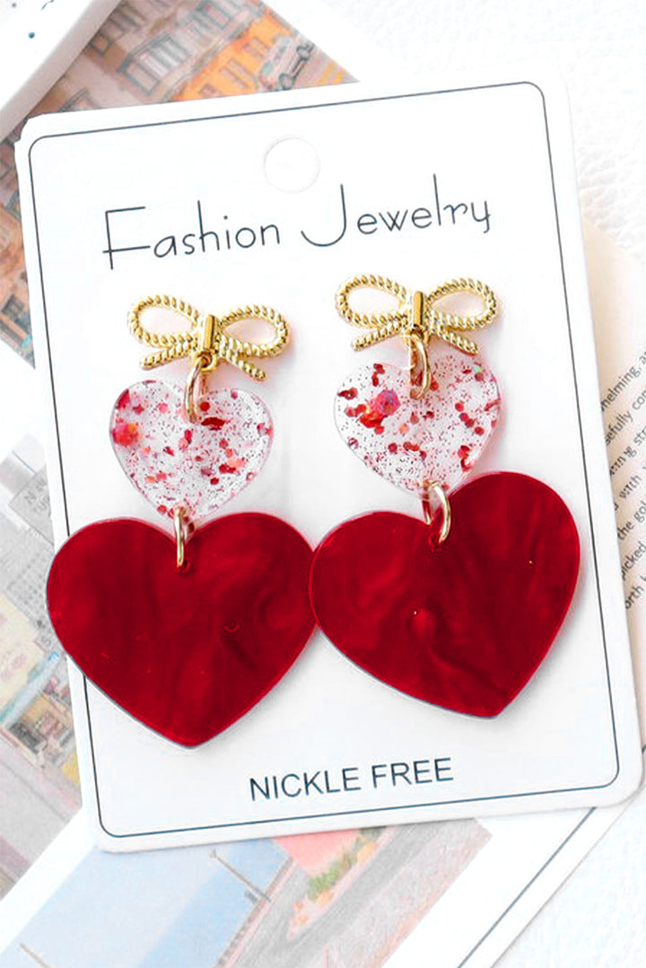 Boucles d'oreilles pendantes en forme de cœur et de nœud papillon