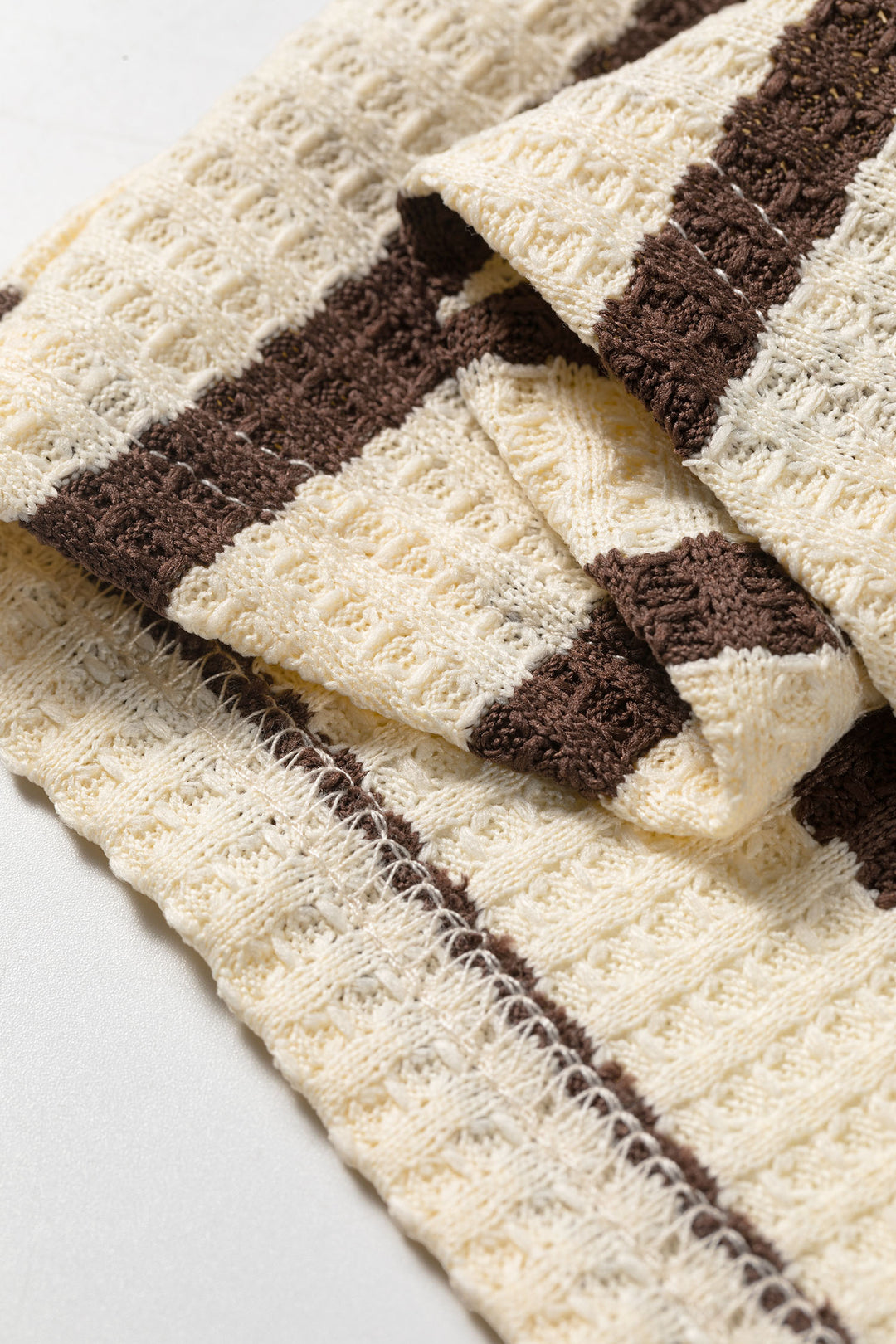 Brown Stripe Patchwork Ribbed Cuff Casual Pullover Sweatshirt
