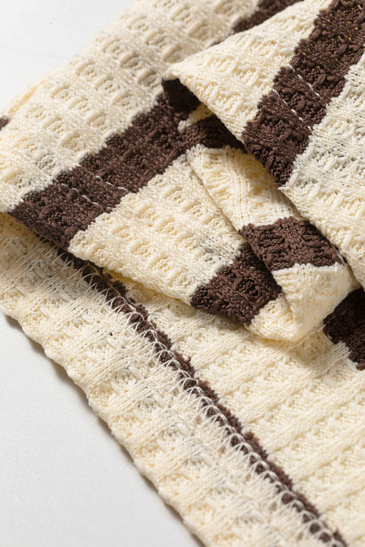Brown Stripe Patchwork Ribbed Cuff Casual Pullover Sweatshirt