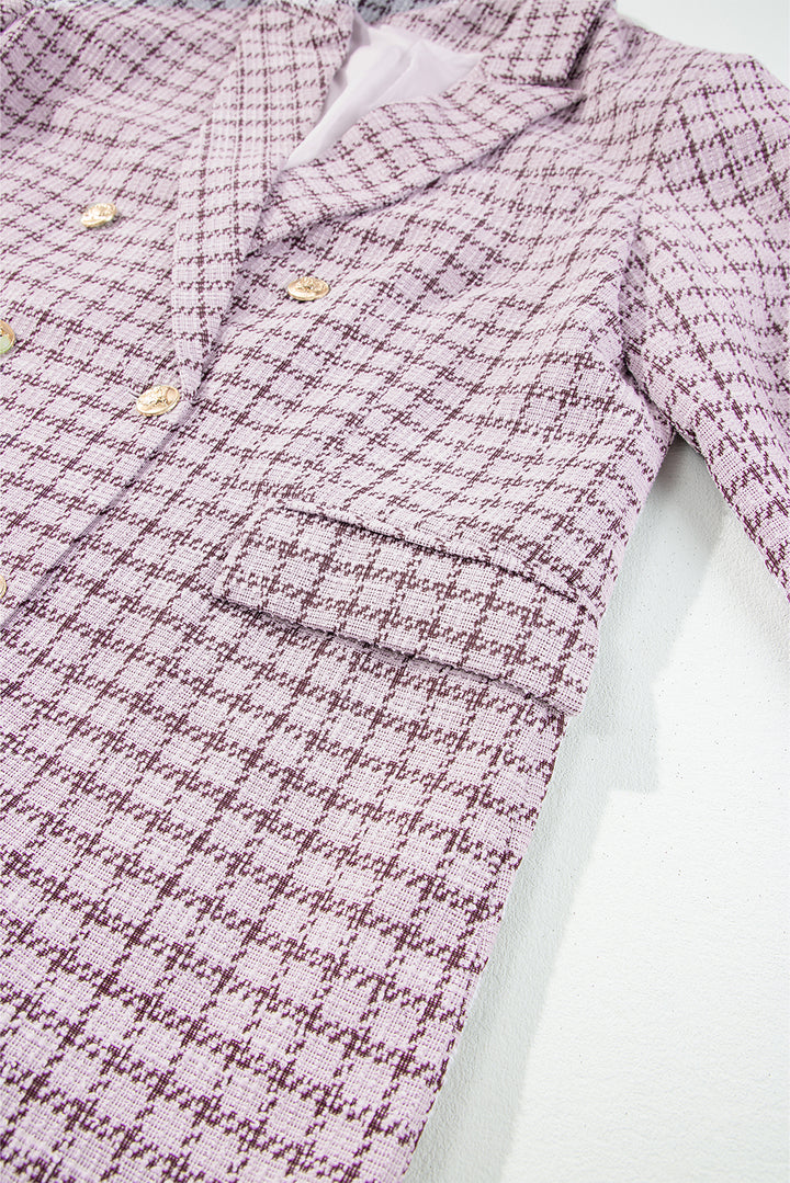 Burgundy Elegant Tweed Plaid Blazer