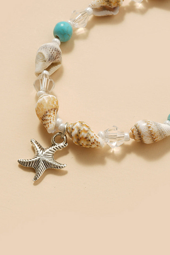 Bracelet de cheville de plage en perles de conque et étoile de mer