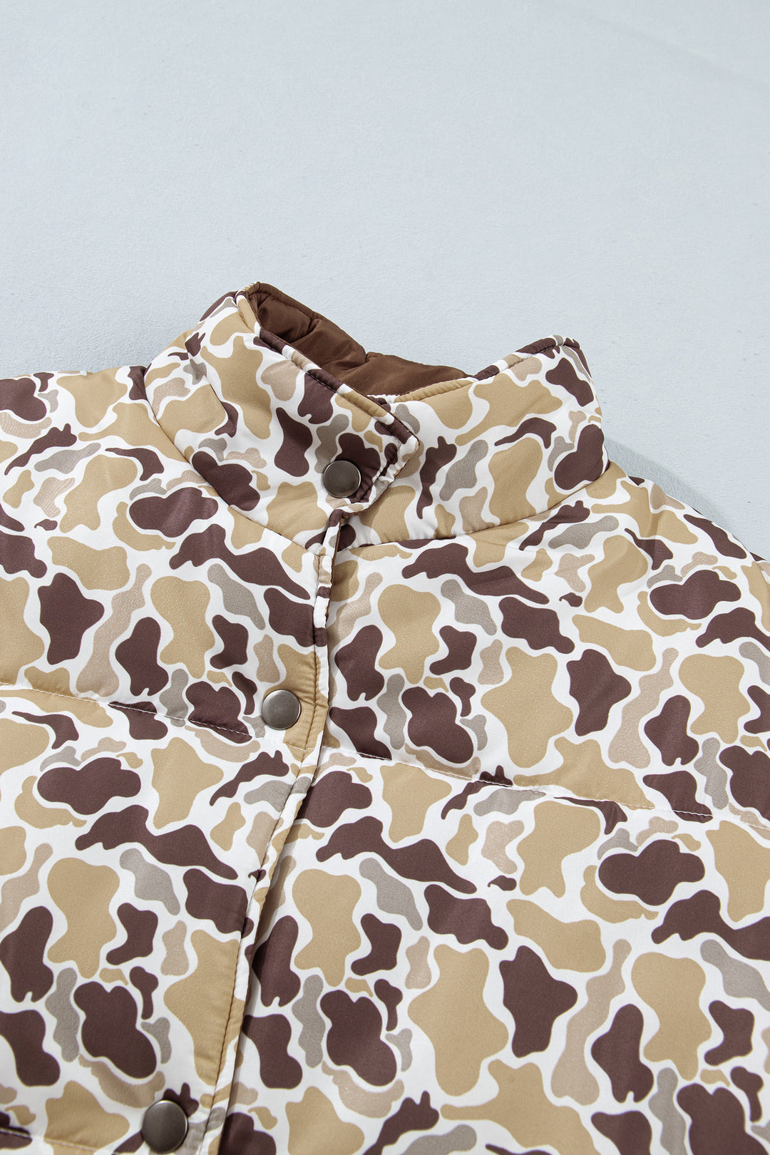 Multicolour Camouflage Quilted Metal Button Collar Long Sleeve Puffer Coat