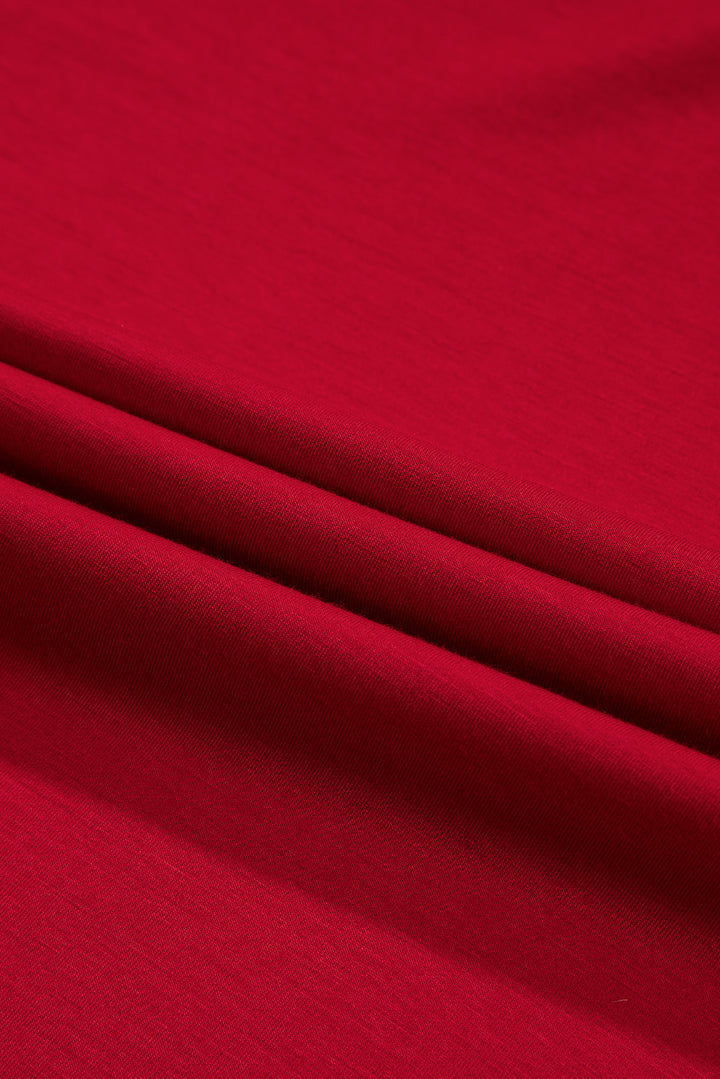 Fiery Red Solid Color Ruched Detail Long Sleeve Midi Dress