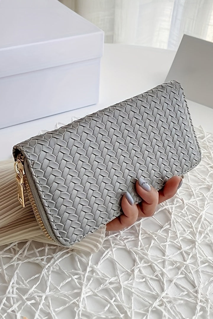 Woven Textured Zip Around Long Wallet