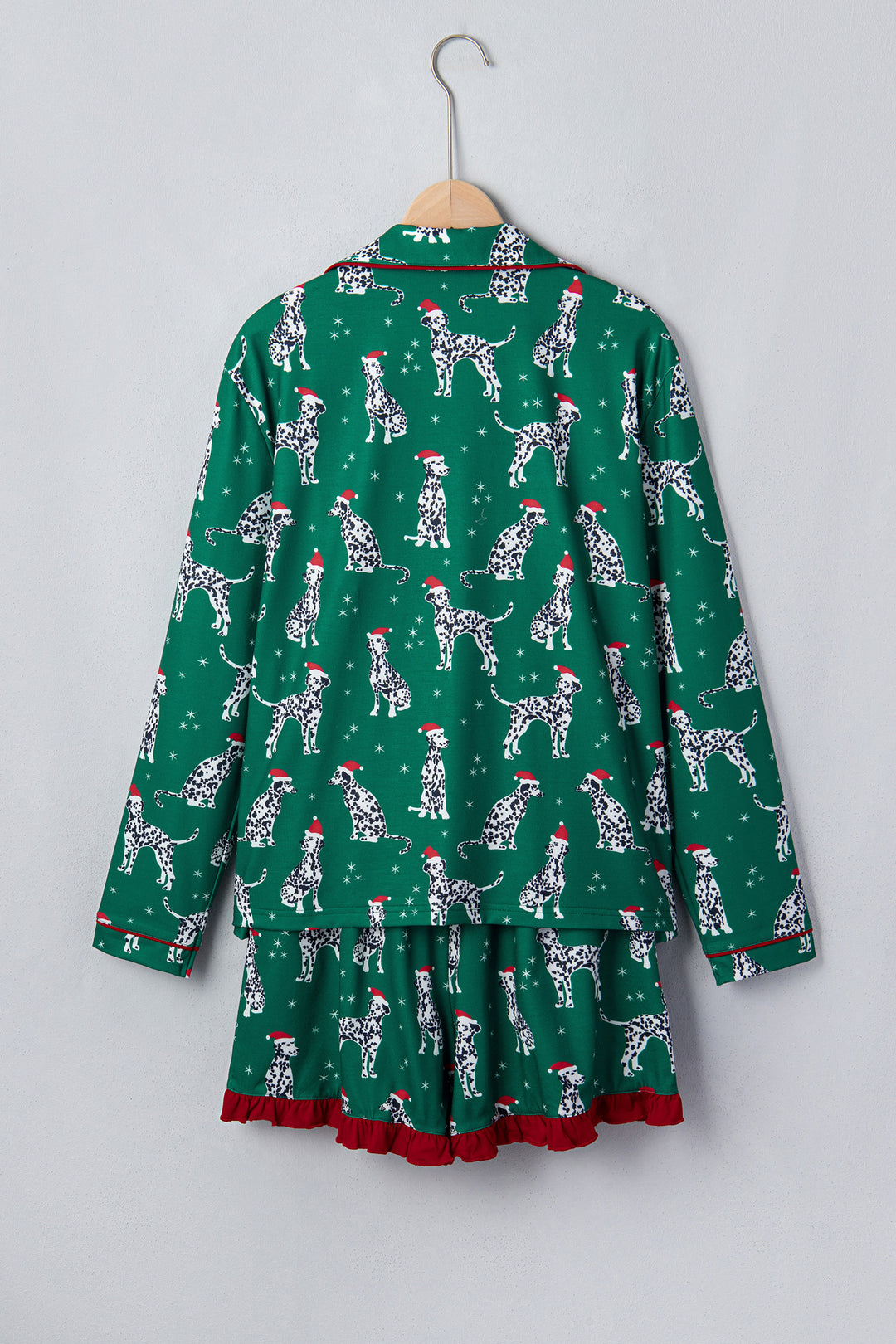 Green Long Sleeve Dog Print Two Piece Shift Lounge Set