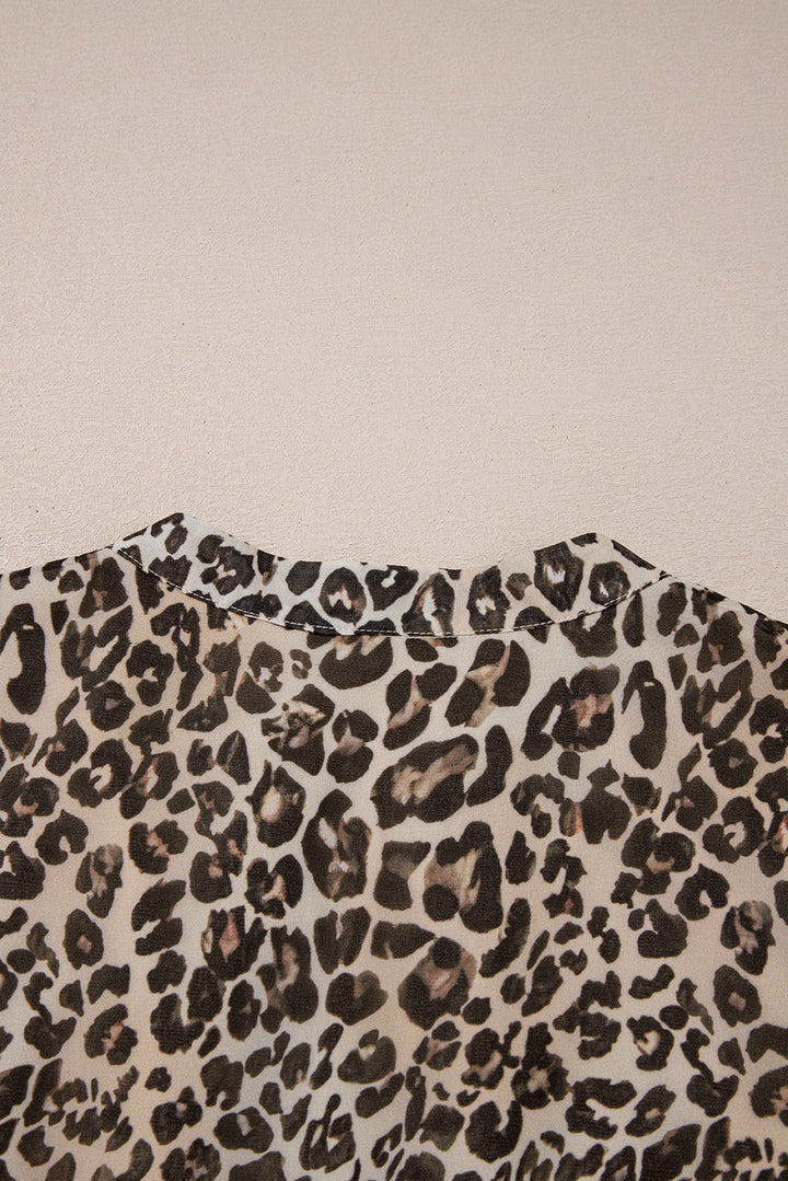 Leopard 3/4 Sleeve V Neck Swing Dress