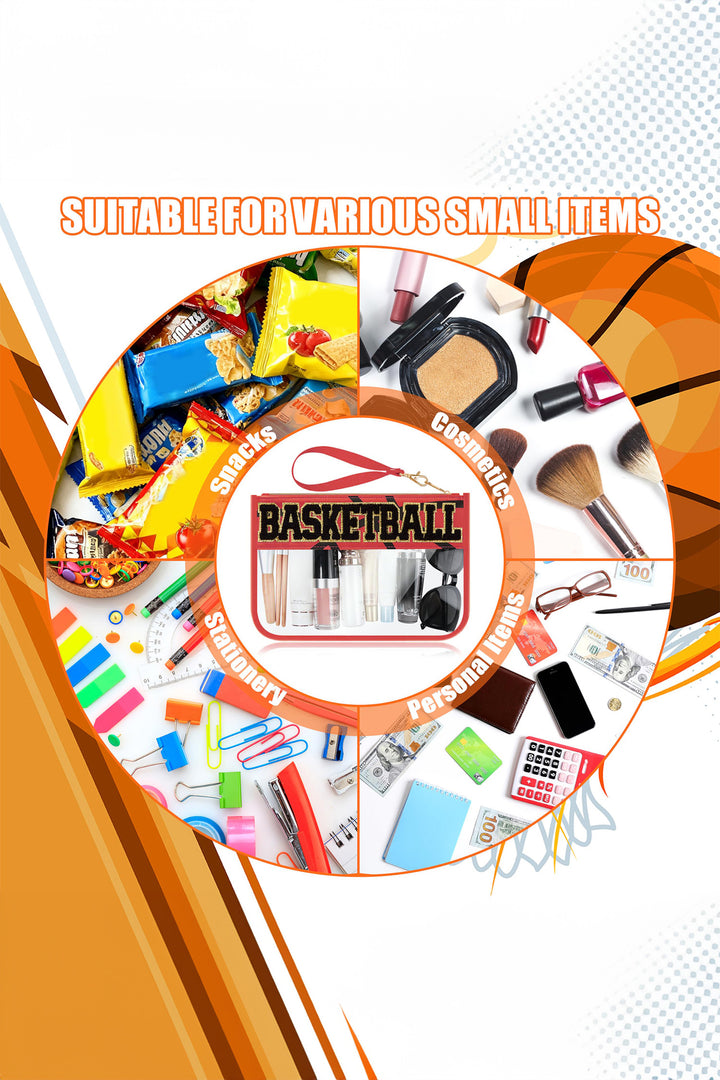 Jurassic Gold BASKETBALL Chenille Letter Patch Game Day Stadium Clear PVC Cosmetic Bag