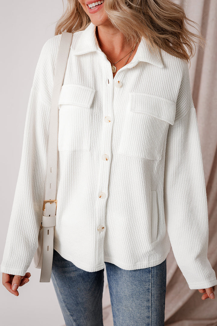 Solid Color Corduroy Buttoned Long Sleeve Jacket