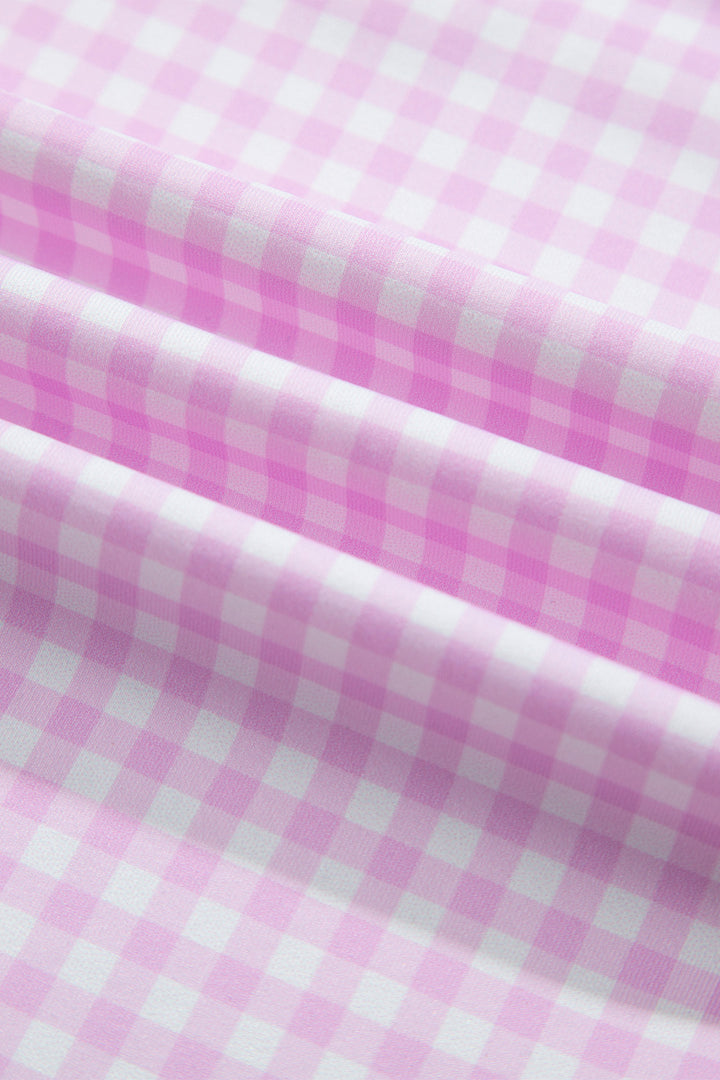Pink Gingham Plaid Double Layered Cami Mini Dress 3pcs Set
