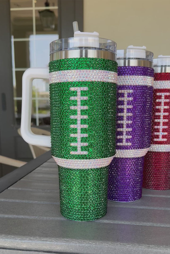 Tasse à vide avec poignée en strass pour rugby et football (40 oz)