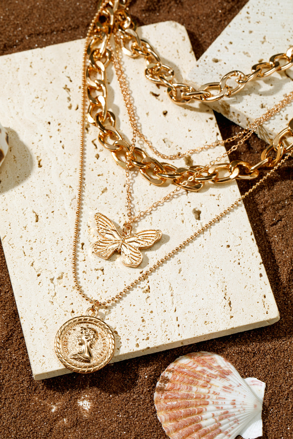 Plated Alloy Multilayer Butterfly Charm Necklace