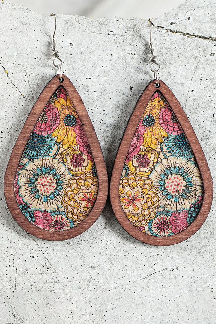 Contrast Trim Floral Print Drop Earrings