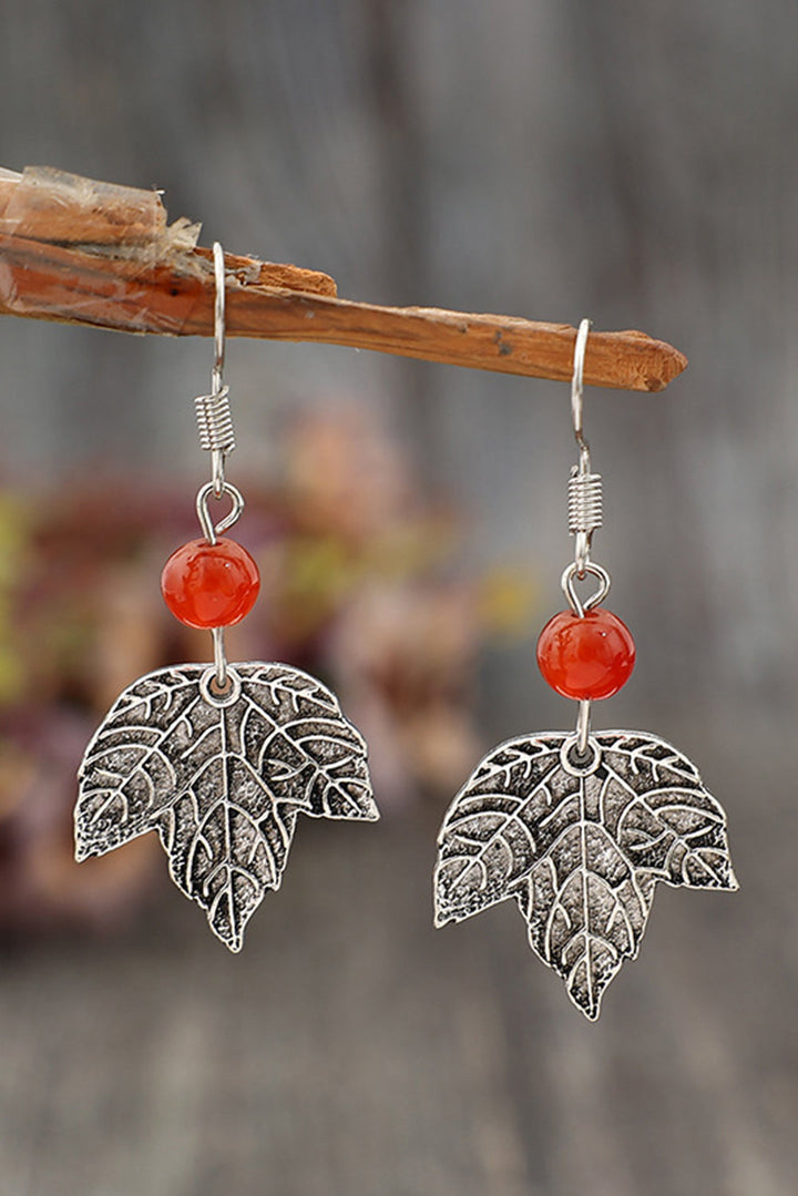 Vintage Leaf Beaded Hook Drop Earrings
