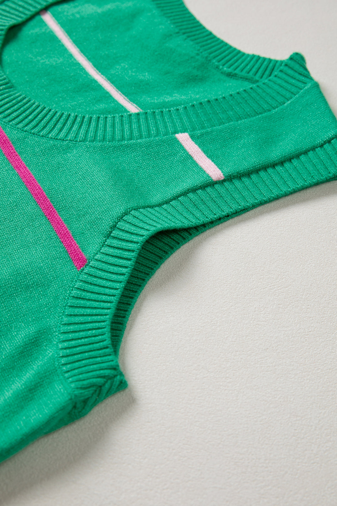 Green Stripe Round Neck Knitted Sweater Tank