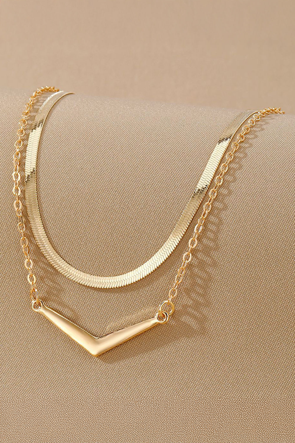 V-shape Pendant Snake Bone Chain Double Layer Necklace