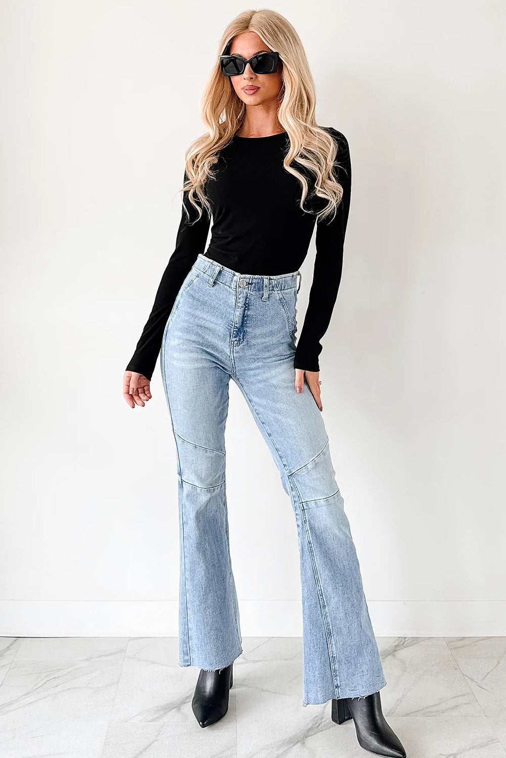 Dearlovers Black Ribbed Long Sleeve Crew Neck Solid Color Bodysuit